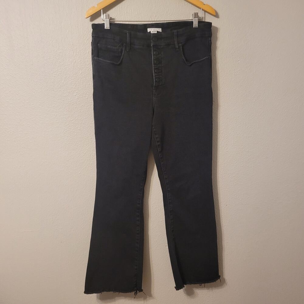Good American Good Legs Cropped Bootcut Jeans Womens 31 Black Button Fly Raw Hem